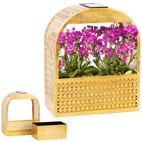 Gadgy Lámpara de Pared Solar con Maceta – Luz Solar de Pared con Jarrón Colgante e Iluminación LED Blanca Cálida – Decoración Resistente a la Intemperie para Balcón, Terraza o Jardín