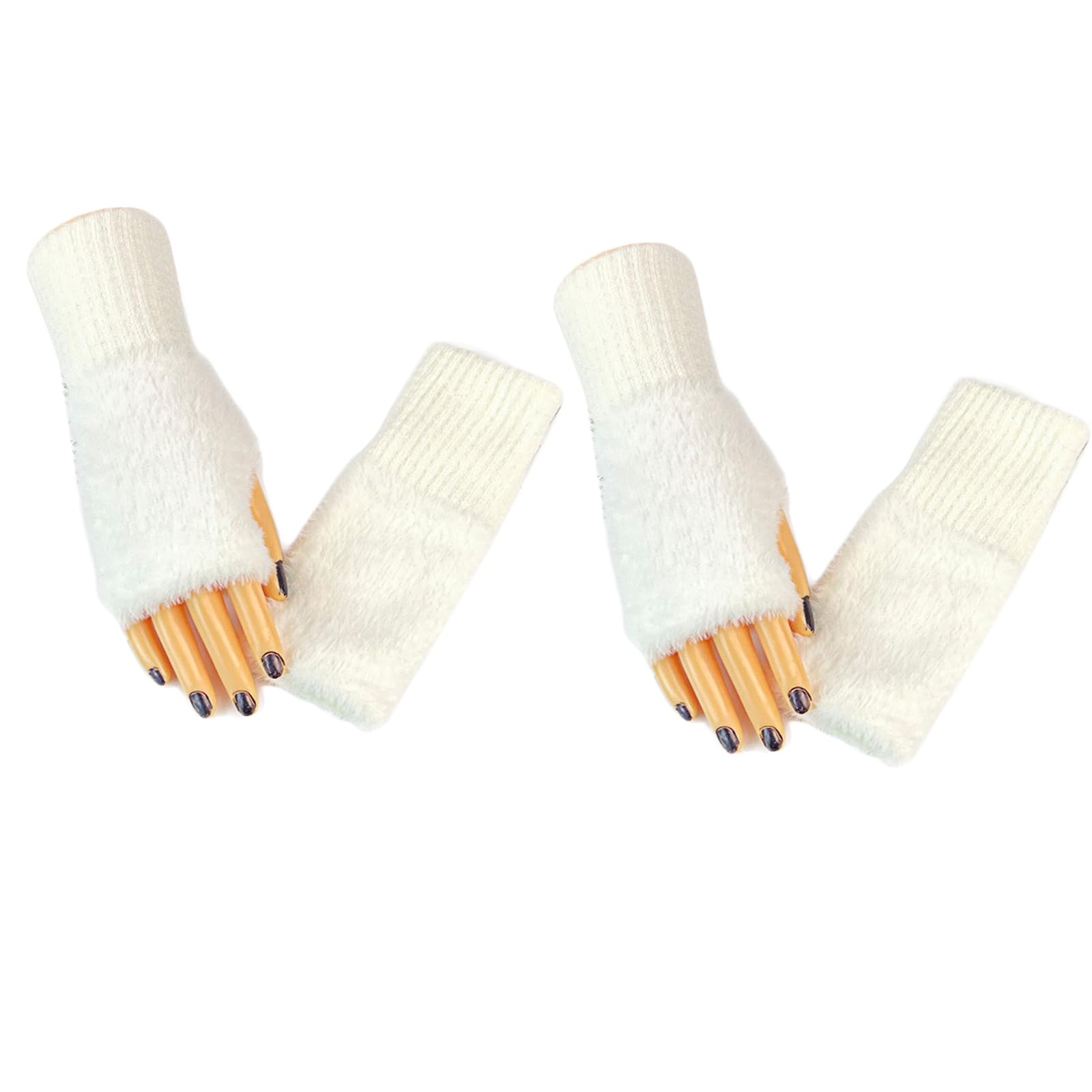 TRADERPLUS Gants sans doigts en fourrure pour femmes, hiver, chauds, avec trou pour le pouce, moufles pour poignets