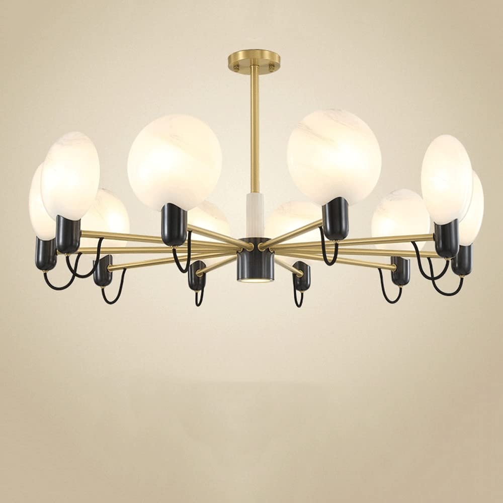 SYAXVOM American Luxury All Brass Chandeliers, Faux Marble Lampshade Modern Light Ceiling Light, Living Room Bedroom Dining Chandelier Fixture, G9 Base