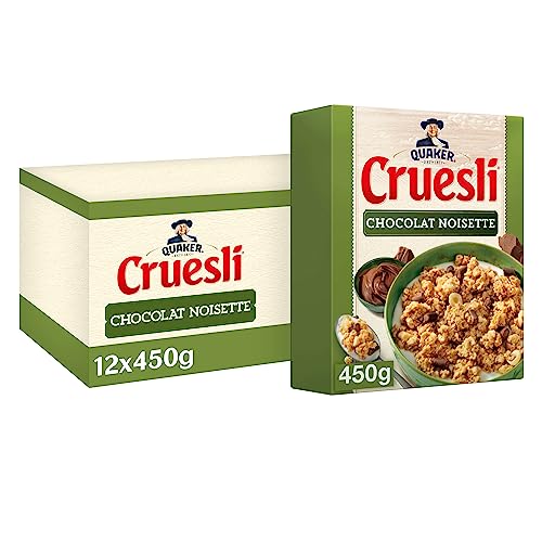 Muesli Croustillant Chocolat Noisette QUAKER Cruesli lot de 12x450g pour le goûter