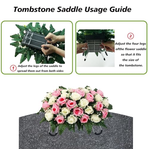 Grave Saddle Flower Arrangement - Artificial Rose Memorial Display, Outdoor UV Protected Cemetery Decoration, Durable Tombstone Floral Holder | Memorials Displays for Memorial Disp image 8