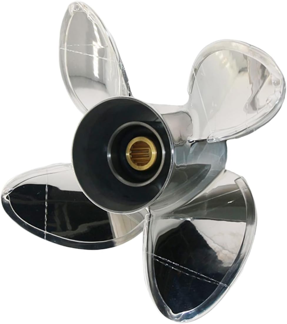 Outboard 4 Blades Stainless Prop Fit DF50A-140A Suzuki Outboard Engines (DF50A/60A/70A/90A/90/100/115/115SS/115A/140/140A), 4-1/4" Gearcase 4 Strokes, 15 Spline Tooth, RH
