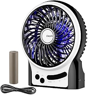 EasyAcc Battery Fan, Rechargeable Fan Portable Handheld Personal Mini USB fan Battery,3 Speeds Internal and Side Light,Cooling for Traveling,Fishing,Camping - Black