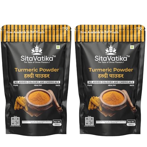 Image of Sitavatika Pure Turmeric Powder 400gm No Added Colours and Chemicals with Natural Oils Rich Tasty and Healthy Golden Spices Preservatives Free Haldi Pack of 2 x 200gm