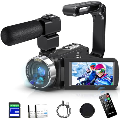 PITIKI Videokamera 4K 80MP Camcorder f&uuml;r YouTube,30FPS Webcam IR Nachtsicht Vlogging Kamera,18X Digitalzoom 3'' 270&deg;IPS Bildschirm Video Camera mit 2 Batteries