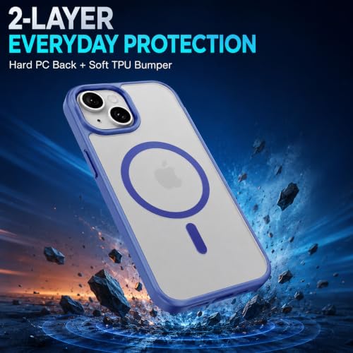 Image of MAGA Back Case Cover for Apple iPhone 15, Transparent Sky Blue Magnetic Case Compatible with MagSafe, Hybrid Hard PC Back & Soft TPU Bumper, Shockproof Protective Cover - Sky Blue