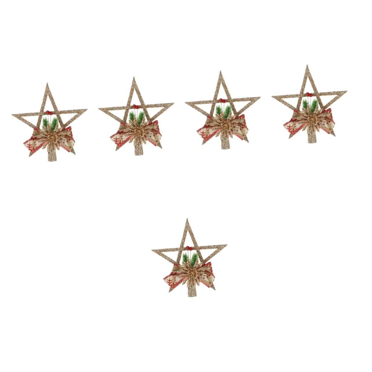 Amosfun 5st Weihnachtsbaumspitze Stern Bogen-baumspitze Weihnachtsbaum-Spitze-Bogen Urlaub Baumspitze Weihnachtsbaum-sternspitze Weihnachtsbaum-umarmer Golddekor Baumschmuck Blitz Plastik