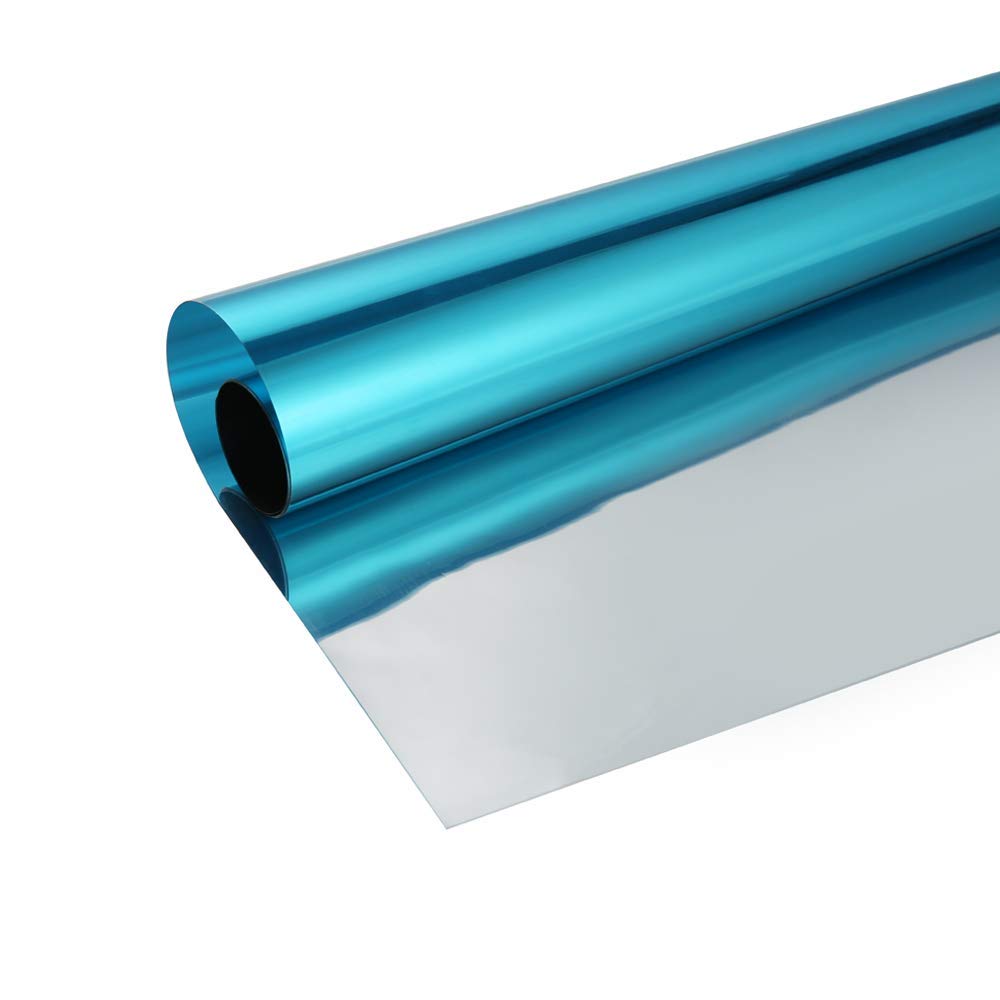 SW Window Film Daytime Privacy Protection One Way Mirror Reflective Adhesive Window Tint Heat Control Anti UV Window Glass Film, 24Inch x 33Feet, Blue Silver