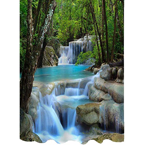 Perfectii 3d Cascades Nature Paysage Rideau de douche anti moisissure Rideau de douche avec 12 anneaux pour salle de bain Art Rideau de douche 180 x 200 cm
