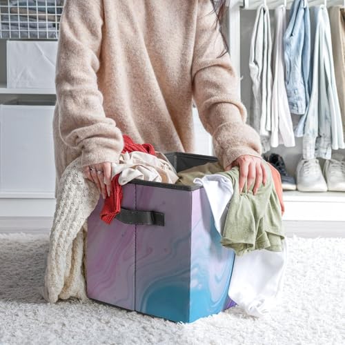 Cube de rangement pliable avec poignées style marbre coloré pastel - 7