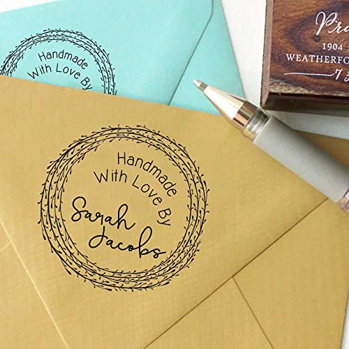 Custom Handmade With Love By Stamp Round Wood Mounted Rubber Stamp Invitation Gift #TOP1