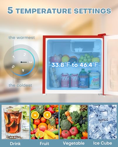 Upstreman 1.7 Cu.ft Mini Fridge with Freezer, Dorm Essentials, Adjustable Thermostat, Energy Saving, Low Noise, Single Door Compact Refrigerator for Dorm, Office, Bedroom, Red-FR17
