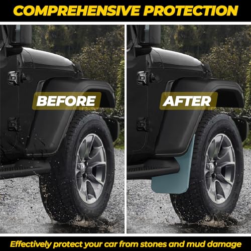 Image of Front & Rear Mud Flaps for Jeep Wrangler JL 2018+, Heavy Duty Splash Guards for Jeep Wrangler JL 2018-2026 Accessories Replace OEM #82215333 82215332AB (Exclude Rubicon /4xe /Willys) 4PCS