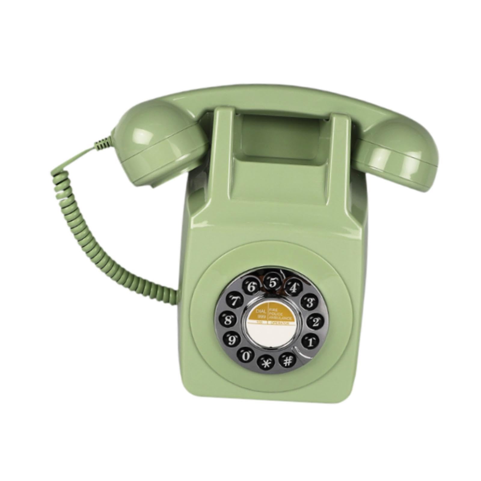 Supporto da parete per telefono fisso retrò tipo antico telefono aziendale con filo verde, 22 x 14,5 x 9 cm