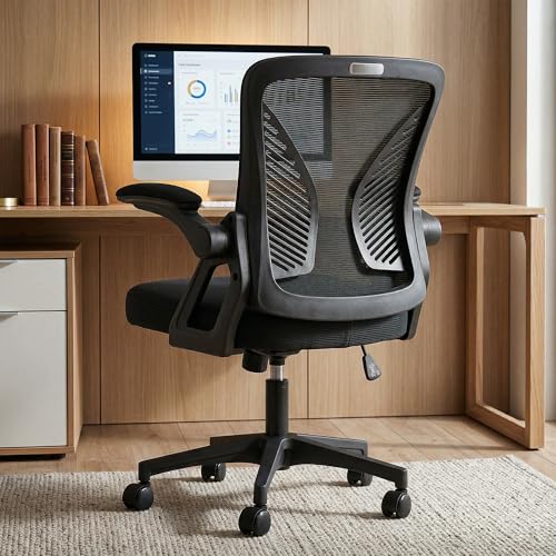 Image of DROGO Premium Ergonomic Office Chair for Work from Home, High Back Computer Chair with Breathable Mesh, Flip Up Armrest, Adjustable Seat, Rocking & Winged Back | Mesh Chair for Office (Black)