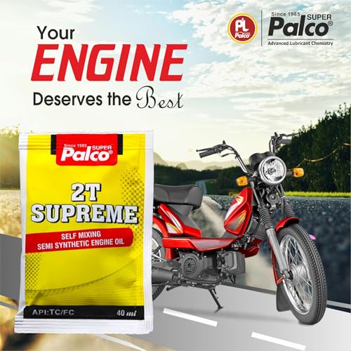 Image of PALCO 2T-SUPREME Engine Oil 40ml Pouch API: TC JASO: FC Small Packet Semi-Synthetic 2-Stroke Petrol Mix Additive for 2 Stroke Bike Scooter Scooty Auto 3 Wheller (40ml X 20 Piece Pouch)