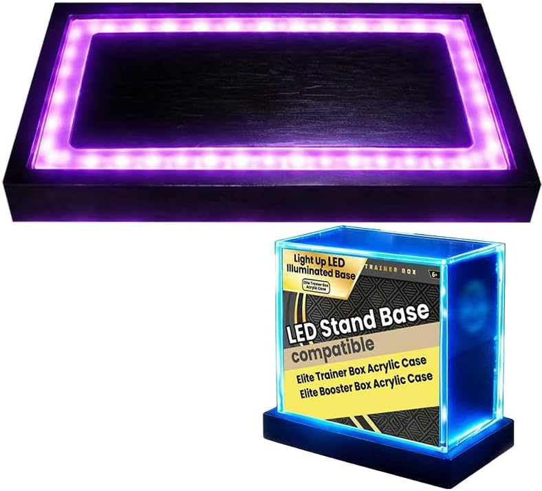 ETB Protector Case Stand/Etb Acrylic Display Case Base, Light Up LED Illuminated Base,RGB Wooden Light Base for Elite Trainer Box & Booster Box Display, Etb Acrylic Case LED Stand for Trading Card Collectibles (Case Not Included)