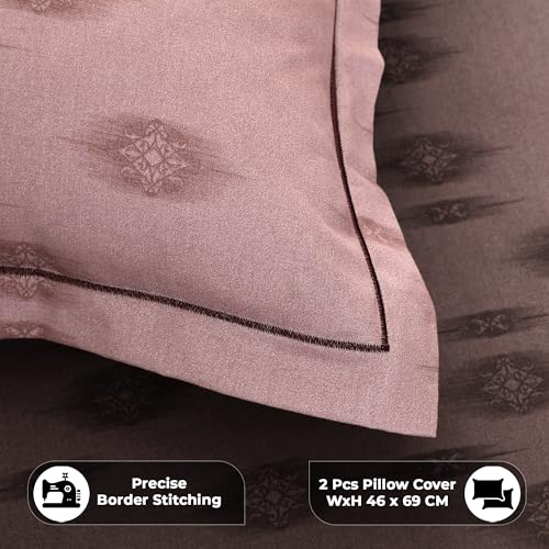 Image of Story@Home Luxe 400 TC Sateen Weave 100% Cotton Bedsheet King 270 cm x 270 cm Ombre Printed Soft Flat Sheet with 2 Pillow Covers 18 x 27 Inch Burgundy-Gift Packaging