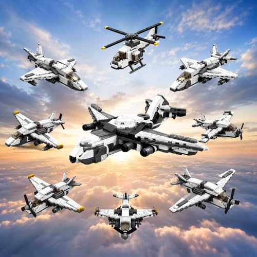 Image of SKY LINE OCEAN 8-in-1 Airplane Building Blocks Set (658+ PCS) | Transforming Aircraft Models Construction Kit | STEM Educational Toy for Kids & Teens | Creative Play Set | 5 Year Structural Warranty