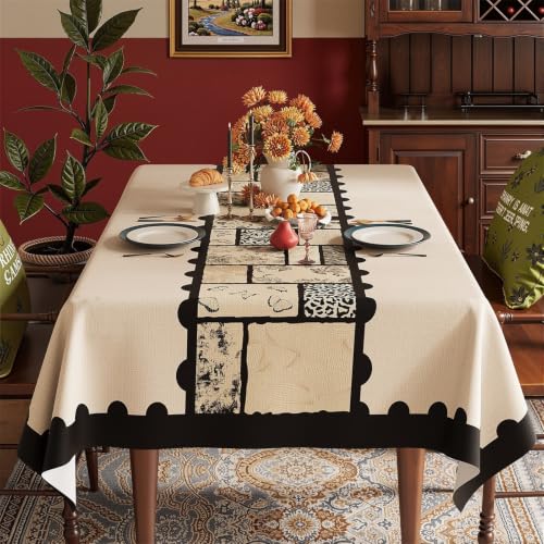 Morbuy Mantel Antimanchas Impermeable, Estampado Floral y de Leopardo Mantel Hule Mesa Ovalado, PVC Lavable Cubierta de Mesa, Table Cloth Plastico,para Fiesta,Cocina,Exteriore (Negro,140x300cm)