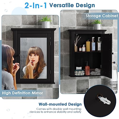 ChooChoo Armoire Murale De Salle De Bain Avec Miroir, Armoire à Pharmacie Avec Porte Simple Et Etagere Reglable Armoire De Rangement Pour Economiser De Lespace Au Dessus Des Toilettes Noyer