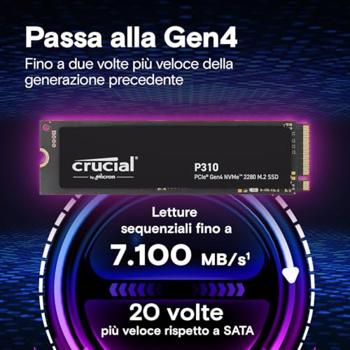 P310 SSD 500GB PCIe Gen4 NVMe M.2 2280, fino a 6.600 MB/s, Compatibile con Notebook e PC Desktop, Hard Disk Interno - CT500P310SSD801 - Hdd - Immagine 1