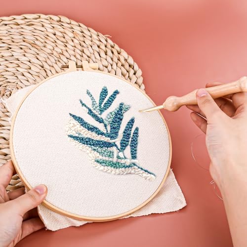 Image of 12 PCS Punch Needle Kit, Embroidery Punch Needle Tool Adjustable Embroidery Pen with Ergonomic Wooden Handle, 6 Sizes Interchangeable Needles, Complete Set for Beginners Adults DIY Craft