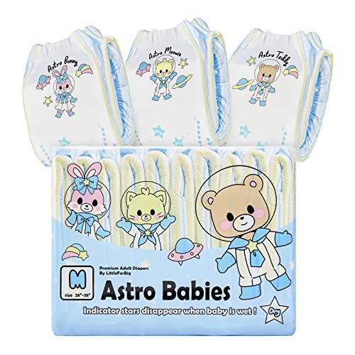 Image of Littleforbig Printed Adult Brief Diapers 10 Pieces - Astro Babies (Medium 28 inch-38 inch)