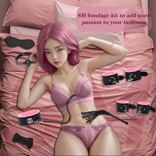 Image of BDSM Bondage Kit Sex Toys 8 Pcs Sex Bondage Set for Beginners Ball Gag Bondage Rope BDSM Kit for Couples (Pink, 8PCS)