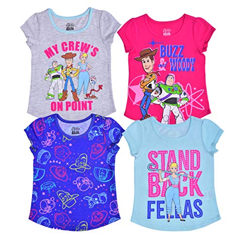 Disney Toy Story Girl's 4 Pack T-Shirts for Toddler and Little Kids – Pink/Blue/Grey - Main Image
