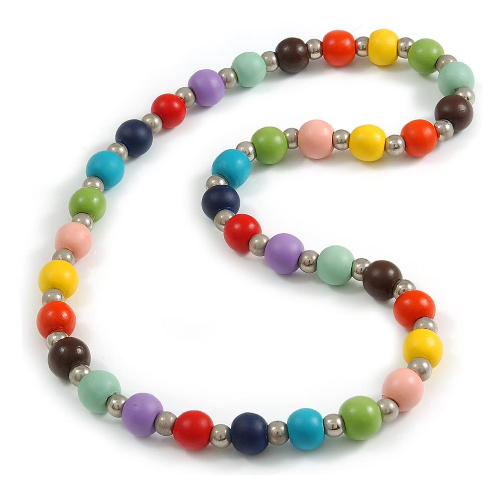 Avalaya Collana in corda di cotone con perline di legno multicolore