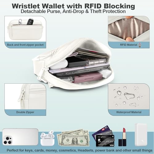 Image of YFWE Clip and Go Strap for Phone with Wallet Crossbody, Adjustable Phone Lanyard with Detachable RFID Wristlet Wallet, Pattern Strap - Cream (L)