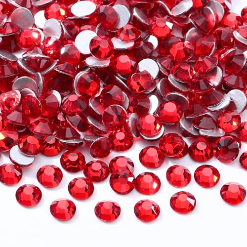 Image of Red Flatback Rhinestones, Glass Rhinestones for Nail Art and Craft, Glue Fix, Loose Crystal Gemstones(Red, SS20, 2880pcs, 4.6-4.8mm)