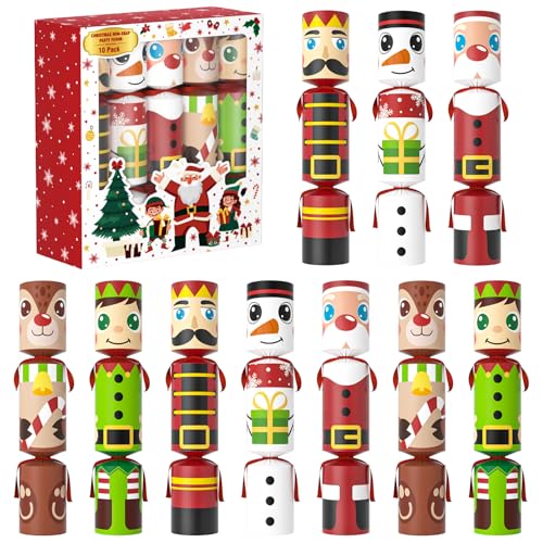 GoFujuco 10 Pack Christmas Crackers for Kids, No Snap Christmas Table Favors Includes Party Hat, Jokes & Gifts, Xmas Gifts Prizes for Holiday Party...