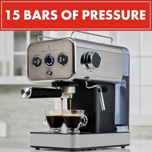 Emeril Lagasse Halbautomatische Espressomaschine mit 15 Bars und Milchaufschäumer, Edelstahl-Finish, Doppelhub, abnehmbarer Wassertank, 32 Unzen 4 Emeril Lagasse Halbautomatische Espressomaschine mit 15 Bars und Milchaufschäumer, Edelstahl-Finish, Doppelhub, abnehmbarer Wassertank, 32 Unzen