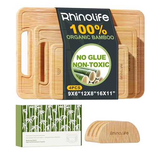 Healthy and Non Toxic & Totally Organic Bamboo Cutting Board Set,3 pack, No Glue & Plastic Free,...