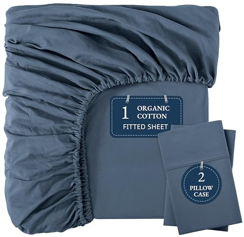LANE LINEN Queen Organic Cotton Fitted Sheet Navy