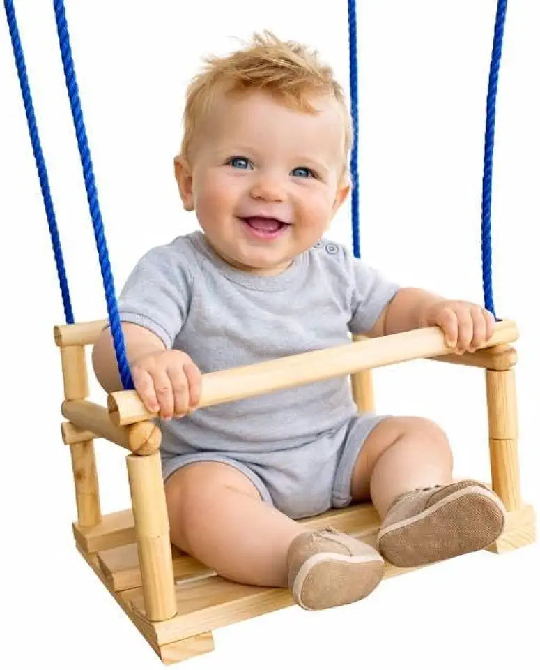 Cadeirinha De Balanço Suspenso Infantil Madeira Corda Em Nylon 12 Mts Certificado Inmetro Diversão Garantida