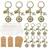 12 Packs Adventure Party Favors Airplane Keychain Travel Themed Party Favor with Bronze Compass Thank You Tags White Organza Bags for Adventure Theme Party World Awaits Birthday Baby Shower Holiday