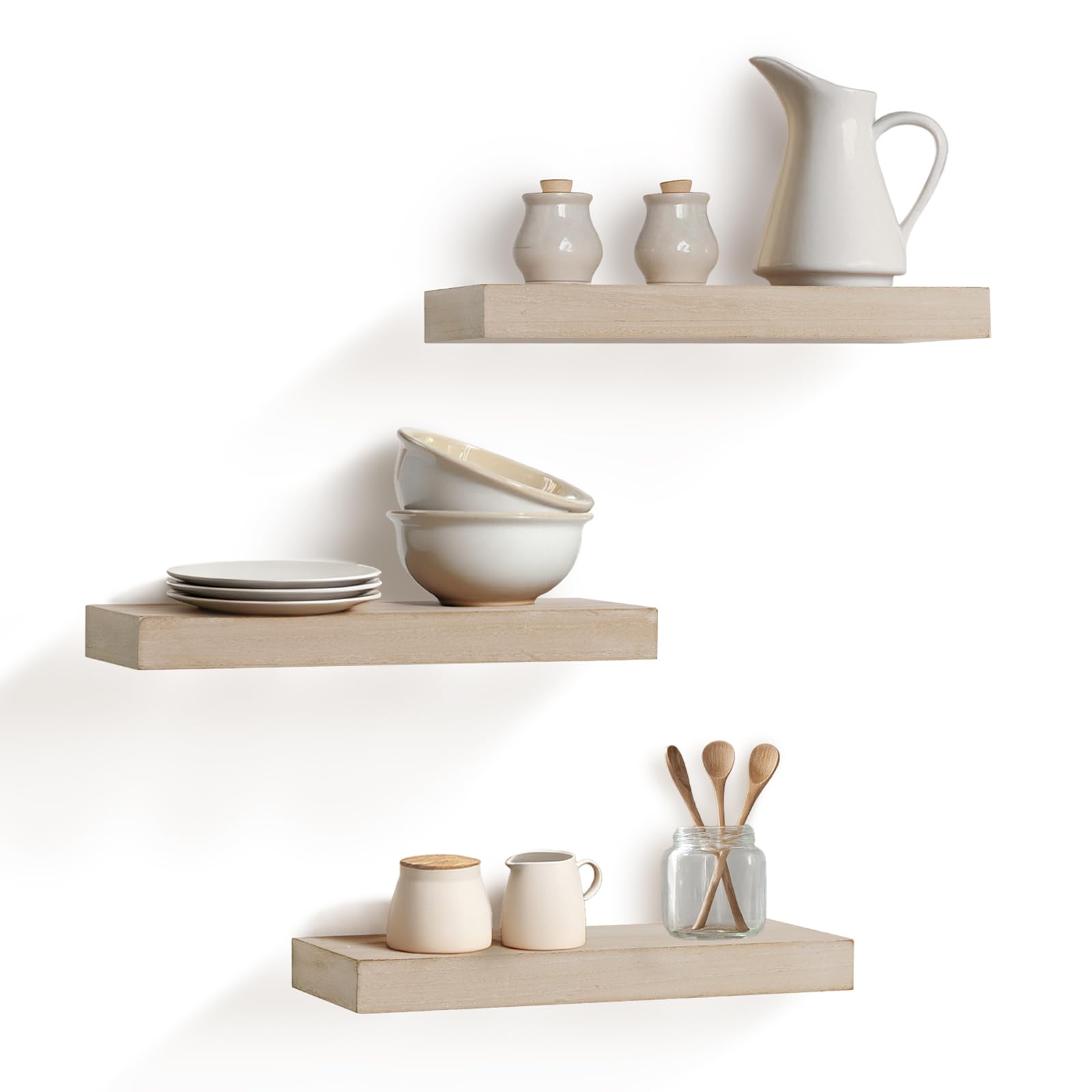 AHDECOR - Set di 3 mensole a scomparsa da parete, ampie, per camera da letto, ufficio, cucina, soggiorno, 15 cm di profondità