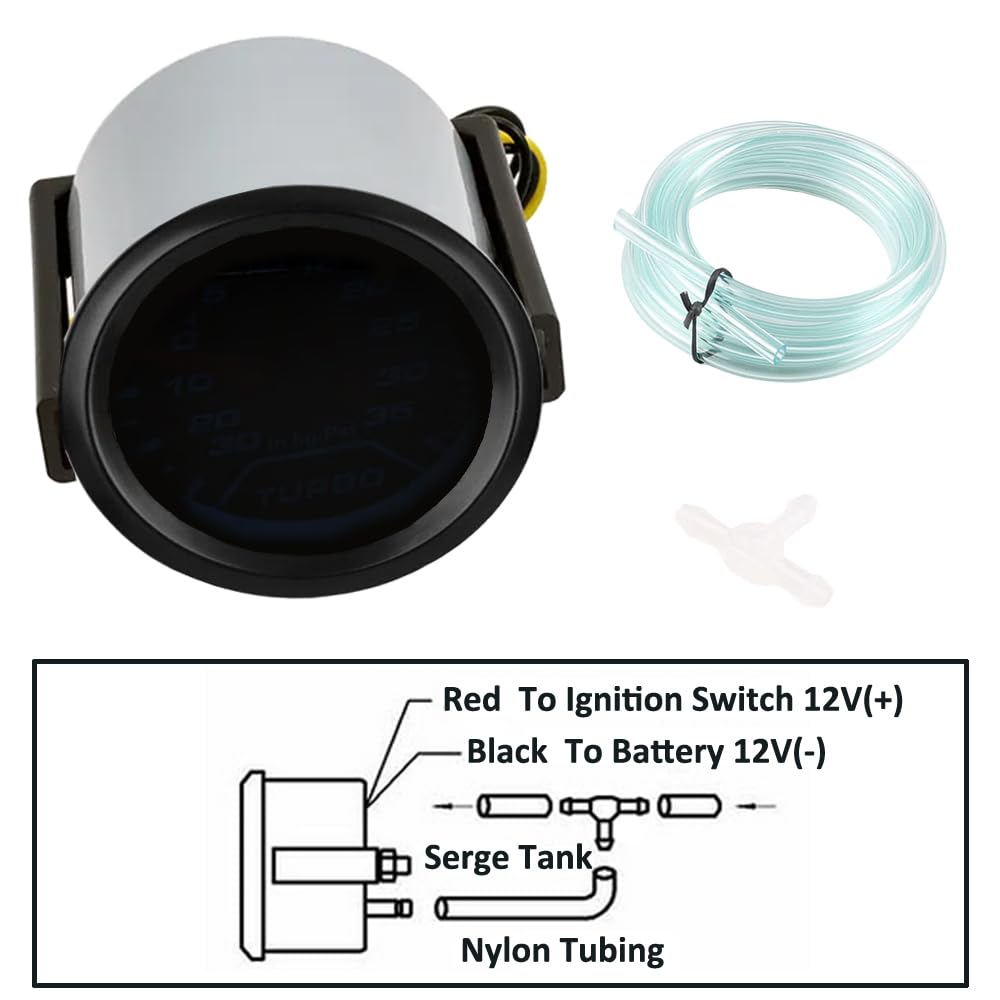 ETOPARS Universelle Voiture Jauge de Vide 2 Pouces 52mm Jauge d'aspirateur de Voiture Boost Vacuum Pointeur Manometre Blanc Lumière Indicateur Instruments Fumée Automobile