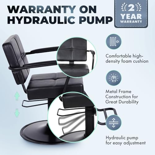 Buy-Rite Atlas Styling Chair for Professional Salons and Barbershops, Extra-Wide Seat, Black Metal Frame, Premium Black Vinyl with Detailed Stitching, Open Back Design, Hydraulic Base, NIN-5516 - Thumbnail 7