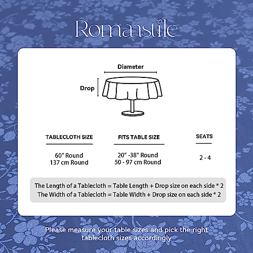 Image of Romanstile Waterproof Vinyl Tablecloth Round, 60 x 60 Inch, Rose Navy Blue