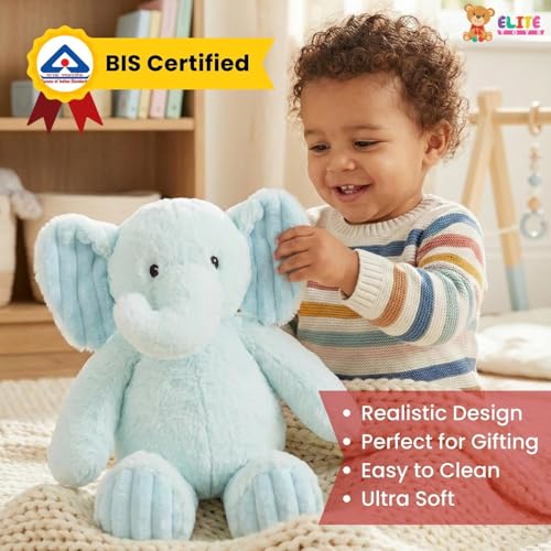 Image of ELITE CREATIONS Elephant Soft Toy 35 cm | Cute Blue Elephant Teddy Plush Toy | Soft Cuddly Stuffed Animal for Kids Boys Girls | Birthday Gift Baby Toy Room Decor