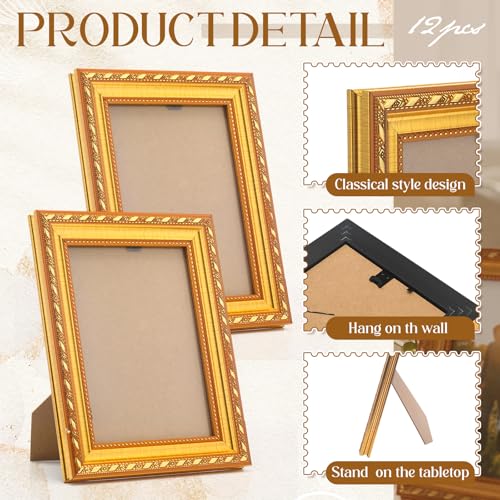 Image of 24 Pcs 5 x 7 Inch Gold Picture Frames Bulk Vintage Antique Ornate Retro Baroque Photo Frames with Backboard for Wall Hanging Tabletop Home Decor Wedding Christmas Display