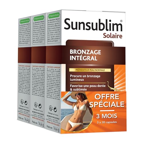 NUTREOV - Sunsublim Bronzage Intégral - Préparateur Bronzant Peau Normale - Complément Alimentaire à Base d’Actifs d’Origine Naturelle - 30 Capsules (lot de 3)