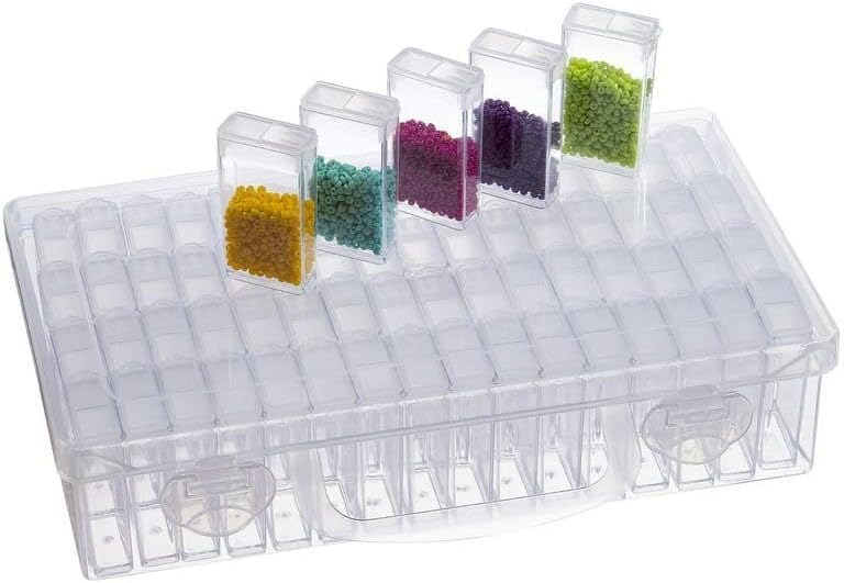 Clear Plastic Bead Storage Organizer Box with Compartments, Stackable Container for Jewelry Making, Crafts, Small Parts Organization (64 Pcs)