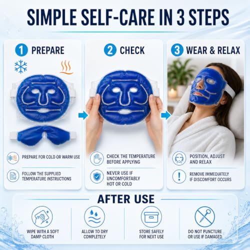ZODZE Reusable Hot & Cold Gel Face Mask Set with Eye Mask, Cooling - Image 4