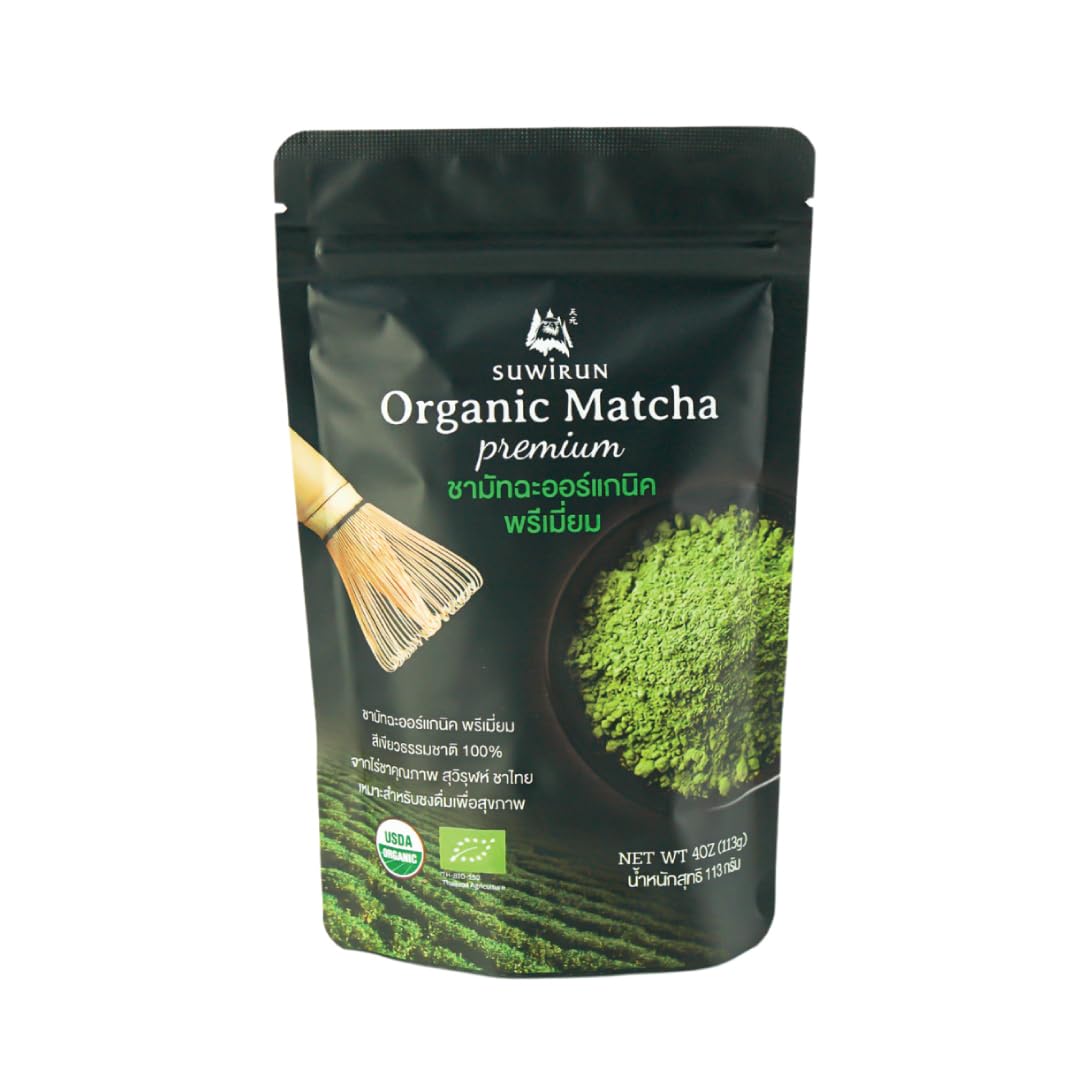 SuwirunOrganic Pure Matcha Powder 4oz – Authentic Japanese Green Tea – Unsweetened, Umami-Rich Superfood – Perfect for Lattes, Baking & Smoothies