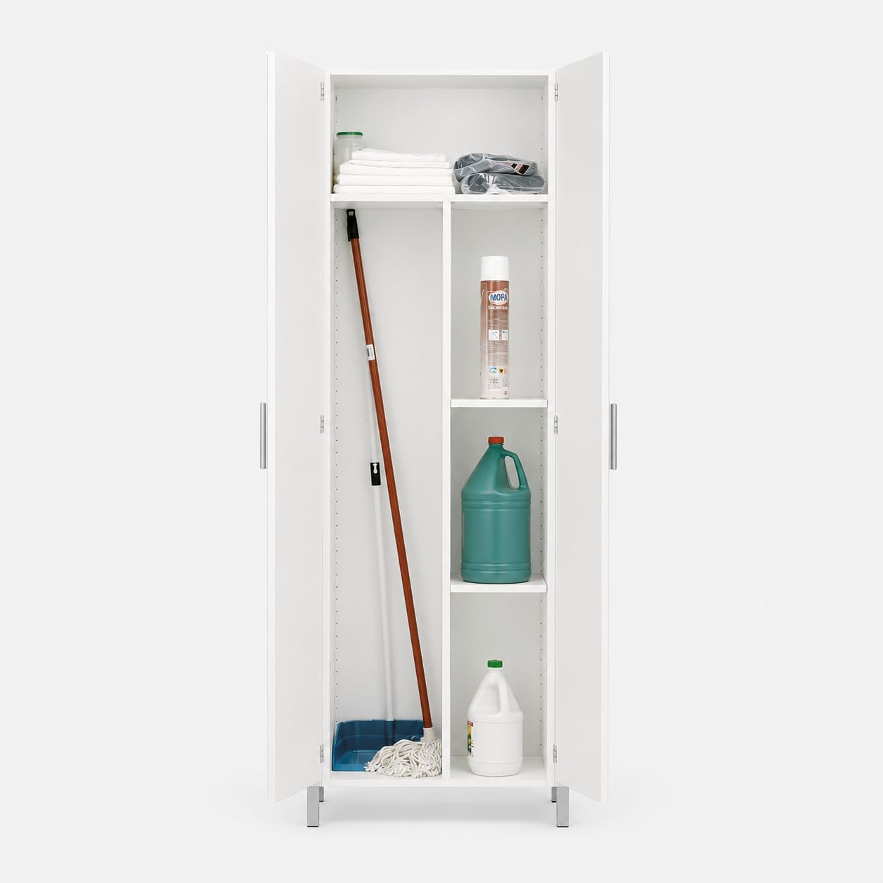 Buyqualia Armario escobero Multiusos de hogar Dos Puertas Color Blanco Alto 188 / Ancho 82 / Fondo 35